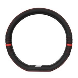 Soft X Premium Faux Leather Car Steering Wheel Cover | Flat Bottom (D Shape) Breathable Anti Slip Steering Cover for Untlimate Comfort & Style (Black-Red)