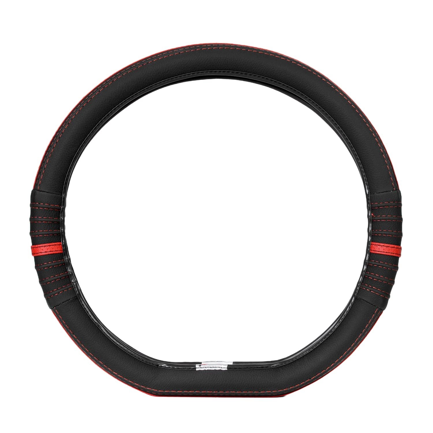 Soft X Premium Faux Leather Car Steering Wheel Cover | Flat Bottom (D Shape) Breathable Anti Slip Steering Cover for Untlimate Comfort & Style (Black-Red)