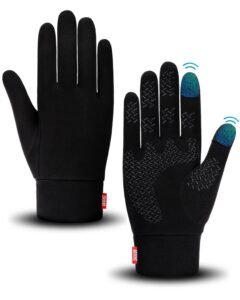 Aegend Running Gloves Women Men Touch Screen Cycling Sports Liner Warm Gloves, Black, Large