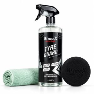 Wavex Tyre Polish for Car and Bike (1L) | With Black Foam Applicator and Microfiber Cloth| Gives Lustrous Dark, Long Lasting Super Black Shine – Non-Greasy, Super Hydrophobic