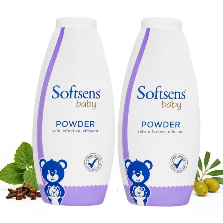 Softsens Baby Powder 200g each (Pack of 2 x 200g) | Ideal For New Borns and Infants | Mild Scent with Clove Leaf Oil | Absorbs Excess Moisture, Reduces Chafing | Dermatalogically Tested & Paraben, SLS & SLES Free