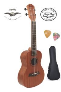 Juarez JRZ23UK/NA 23″ Concert Size Ukulele Kit, AQUILA Strings, Sapele Body, Rosewood Fingerboard, Matte Finish, with Bag and Picks, Natural Brown