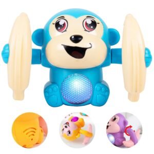 Gooyo GY-2029 Voice Control Banana Dancing Monkey Toy | Spinning, Rolling and Tumbling Toy for Kids with Bright LED Lights & Sound Effects | Blue | 3xAAA Battery (Not Included)