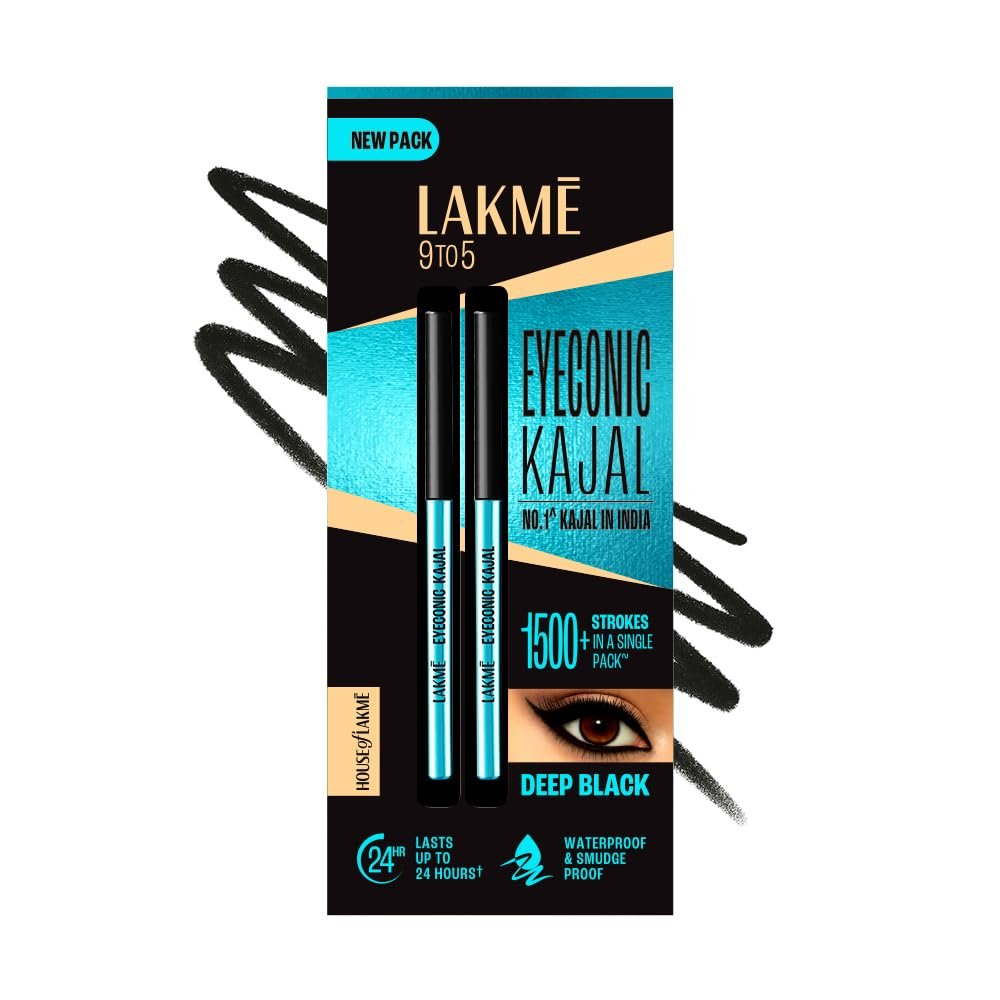 LAKMÉ Eyeconic Black Kajal 0.35 g (Combo Pack of 2) Matte Kohl Liner in a Twist Up Pencil – Waterproof|| Smudge Proof & Long Lasting Eye Makeup