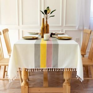 Urban Space Sicilia Table Linen Collection – Premium Water & Stain Resistant Dining Table Cover for 6 Seater, Anti Skid Table Cloth for Center Table, 1 Piece (Yellow Grey, 52″x 92″)