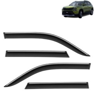 KINGSWAY Accessories Chrome Lining Door Visor Only Compatible with Skoda Kylaq (Year 2024 Onwards) All Model, Premium Chromeline Unbreakable Car Rain Guard Side Rear Wind Deflectors, Set of 4 Pcs