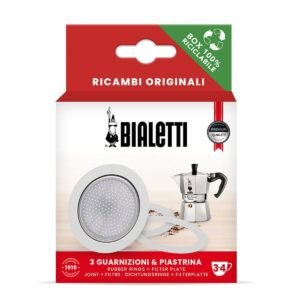 Bialetti Packing 3 gaskets and 1 filter for aluminium Coffee pot, Compatible with Moka Express, Fiammetta, Break, Happy, Dama, Melody, Alpina, Timer and Rainbow (3/4 Cups)