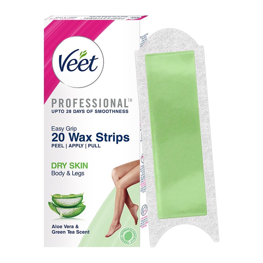 Veet Full Body Waxing Strips Kit for Dry to Normal Skin | 20 Pre-Coated Wax Strips & 4 Perfect Finishing Wipes | Up to 28 Days of Salon Like Smoothness | Arms, Underarms, Legs & Bikini Area