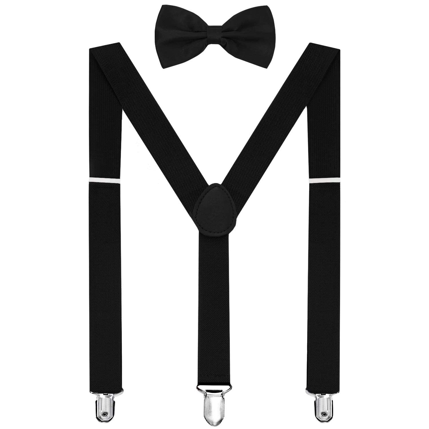 HABI Solid Color Mens Suspender Bow Tie Set Clip On Y Shape Adjustable Braces (Black)