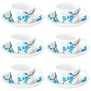 Larah by BOROSIL Mimosa Opalware Cup and Saucer Set of 12 Tea/Coffee Cups, 140 ml Each, Microwave & Dishwasher Safe, Bone-Ash Free, Crockery Set Ideal for Daily Use & Gifting, White