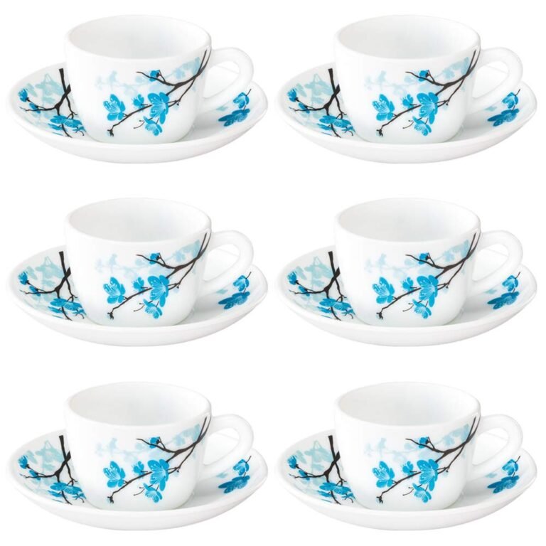 Larah by BOROSIL Mimosa Opalware Cup and Saucer Set of 12 Tea/Coffee Cups, 140 ml Each, Microwave & Dishwasher Safe, Bone-Ash Free, Crockery Set Ideal for Daily Use & Gifting, White