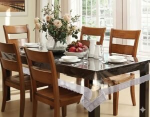 CASA-NEST PVC Thick Transparent 6-8 Seater Table Cover (60x90inch) Rectangular trans003 (Silver Lace)