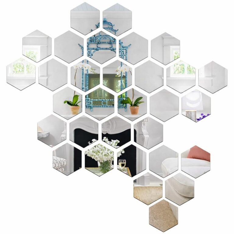 Wall1ders 31-Piece Hexagon with 10 Butterfly Silver Mirror Wall Stickers Self-Adhesive Acrylic Geometric Wall Decals for Modern Home Decor and Living Room DIY (Each Hexagon Size 12 x 10 cm)