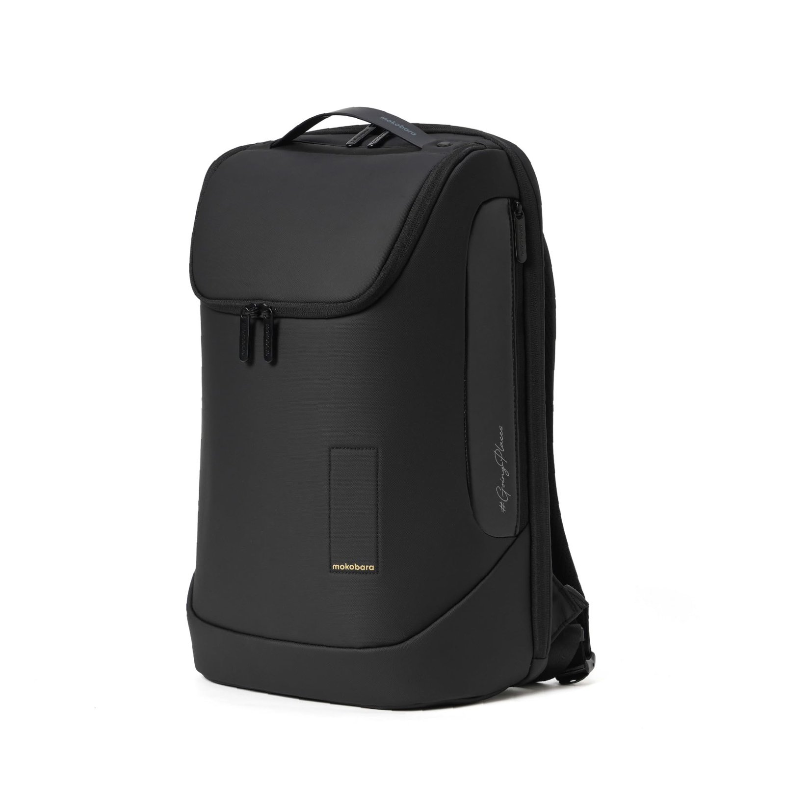 MOKOBARA Transit Backpack | Fits Laptop Up To 16 Inch, 30L Capacity, Water-Resistant Polyester, Vegan Leather Trims | Money Moves, Black