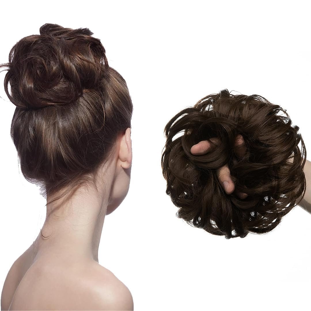 TEMPERIA Hair Accessories For Women Stylish – Juda Hair Buns – Messy Bun Hair Extension – Artificial Fake Donuts Maker Scrunchies – With Elastic Rubber band – Natural Brown – 1 Pc – (25GR)