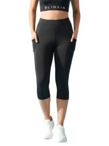 BLINKIN Women’s 3/4 Gym Wear Tights for Women with Side Pockets : Perfect for Active Wear, Yoga & Workout – The Ultimate Gym Pants for Woman & Girls (015)