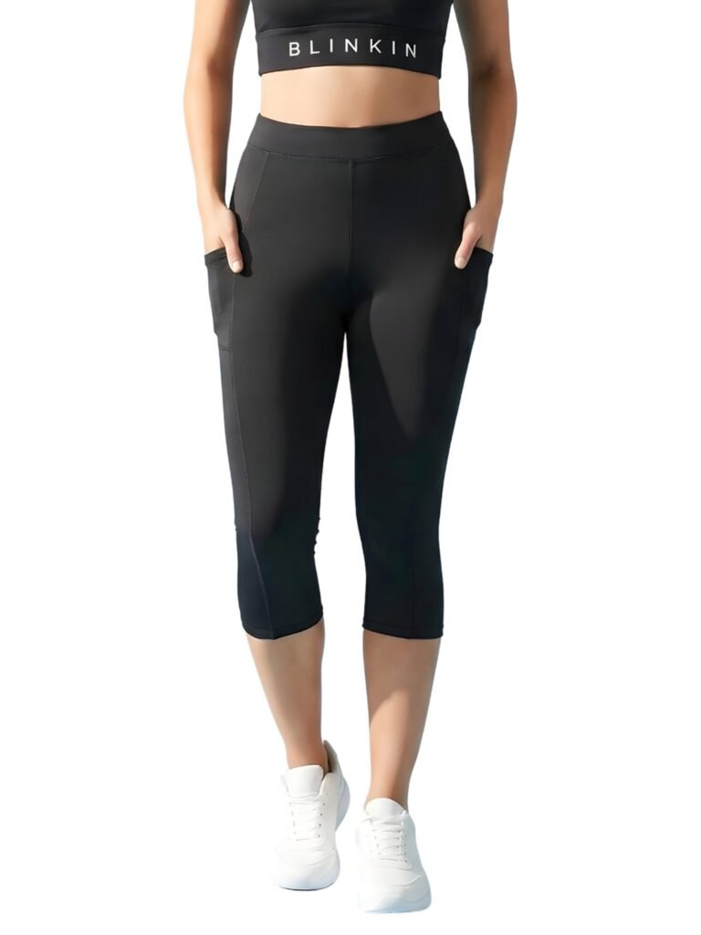 BLINKIN Women’s 3/4 Gym Wear Tights for Women with Side Pockets : Perfect for Active Wear, Yoga & Workout – The Ultimate Gym Pants for Woman & Girls (015)