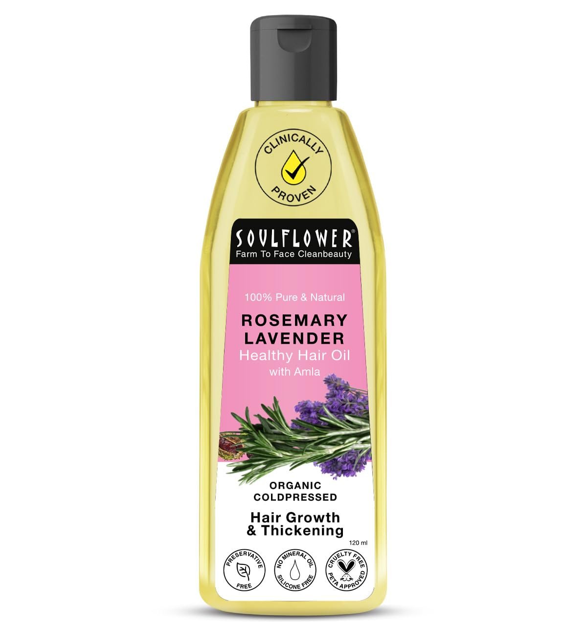 Soulflower Rosemary Lavender Hair Oil For Healthy Hair, Scalp Nourishment, Hair Growth – 100% Pure & Natural Undiluted Cold Pressed Oil, 120Ml