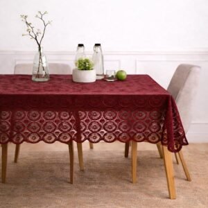 STITCHNEST Cotton Net Table Cover for 2–4 Seater Dining Table | Decorative Lace Design | |40×60 Inch Rectangular Center Table Cloth | Red | Pack of 1