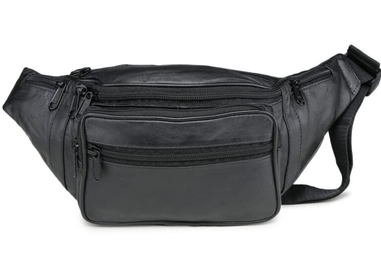 K London Genuine Leather Waist Bag for Men & Women | Black Fanny Pack with Multiple Zipper Pockets | Adjustable Travel Waist Pouch for Passport, Phone & Daily Essentials