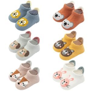 FedMois Pack of 6 Baby Toddler ABS Non-Slip Socks Trainer Socks Animal Motifs Cotton