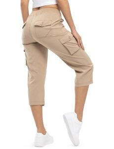 TBMPOY Womens Cargo Capris Hiking Lightweight Pants Quick Dry Casual Outdoor Trip Loose Shorts Cropped Cotton 6 Pockets