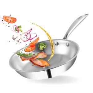 Vinod Platinum Triply Stainless Steel Frying Pan – 2.2 L, 24 cm | 2.5 mm Thick Tri ply Cookware | Heavy-Bottom Frypan for Healthy, Low-Oil Cooking | Induction and Gas Compatible | Scratch Resistant