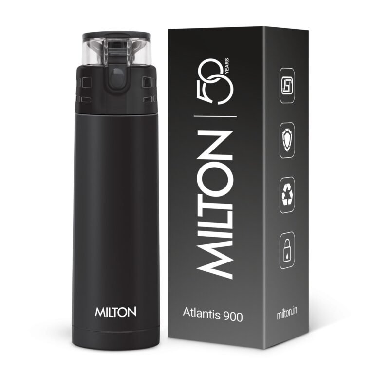 Milton Atlantis 900 Thermosteel Water Bottle 750 ml, 24 Hr Hot and Cold I Leak Proof Lid, ISI Certified I Double Wall Vacuum Insulated Flask for Office, Gym, School, Sports, Travel I Black
