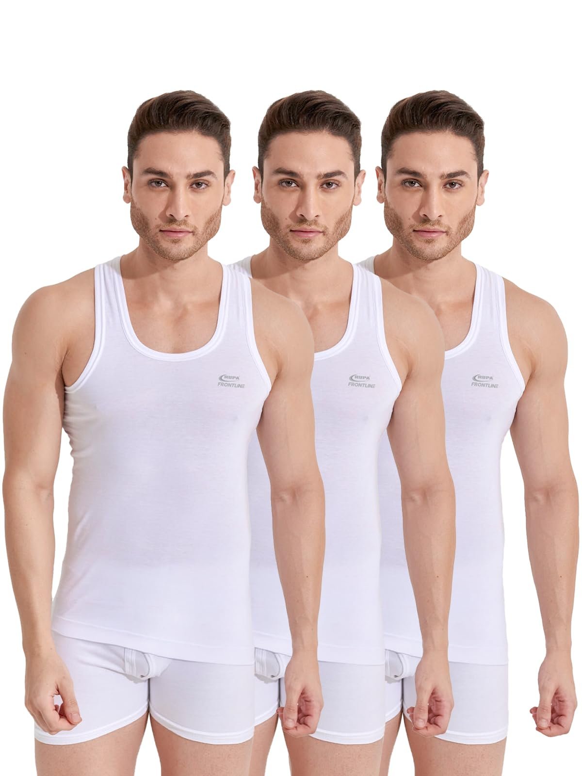 Rupa Frontline Sleeveless Round Neck Vest for Men, 100% Cotton Material, Regular Fit, Pack of 3