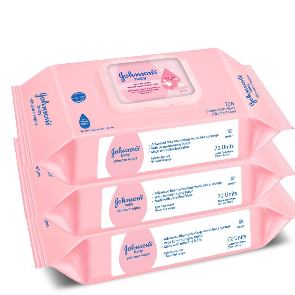 Johnson’s Baby Wet Wipes | 216 Wipes (72 Wipes x 3) | Alcohol & Soap Free | Prevents Rashes & Redness | with 3X Moisturising Lotion | As Mild as Pure Water | Enriched with Glycerin | Non-Irritating Fragrance | PH Balanced | Tested by Dermatologists
