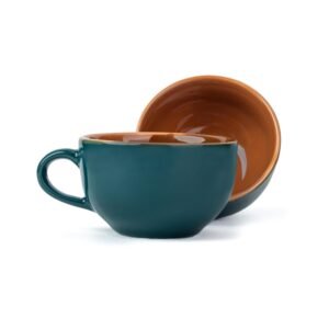 Shay Large Ceramic Coffee Cup Set of 2, Teal Green, 320ml | Cappuccino Cup | Glossy Finish | Large Ceramic Coffee Cup | Premium Porcelain Coffee Cup | Microwave Safe (XL Cuppa – Teal Green)