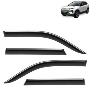 KINGSWAY Accessories Chrome Lining Door Visor Only Compatible with Tata Harrier EV (Year 2025 Onwards) All Model, Premium Chromeline Unbreakable Car Rain Guard Side Rear Wind Deflectors, Set of 4 Pcs