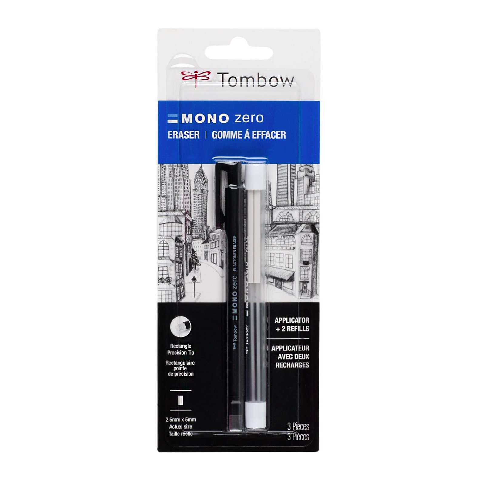 Tombow Mono Zero Eraser Value Pack, Rectangle 2.5 Mm, 1-Pack, White