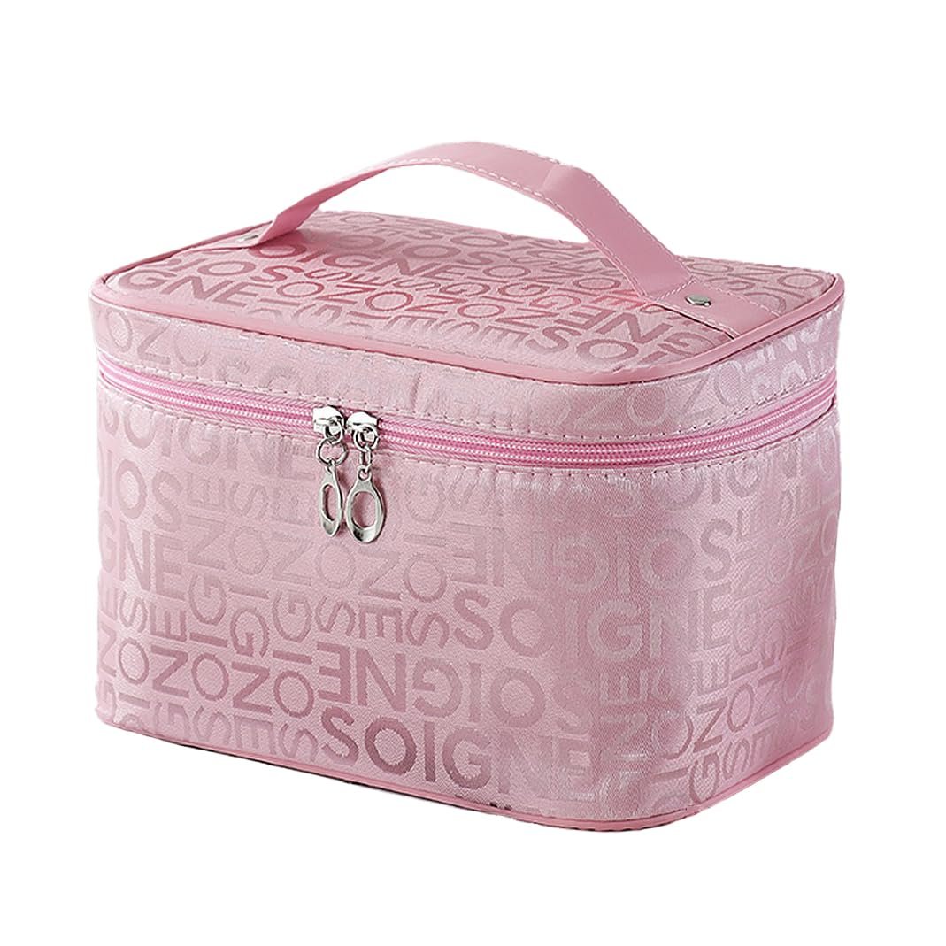 Wolpin Pink Makeup Organizer Pouch (22 x 16 x 15 CM) | Large Cosmetic Storage Toiletry Vanity Bag with Big Compartment Travel Makeup Brush Holder