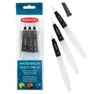 Derwent Waterbrush Multi-Pack Brushes with Clear Water Barrel – Chisel Tip, Fine Tip and Medium Tip (Pack of 3)