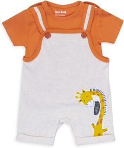 Smart Baby Infant Romper with T-Shirt | Cotton Dungaree Style Baby Dress with Giraffe Print | Soft & Breathable Baby Outfit for Boys & Girls