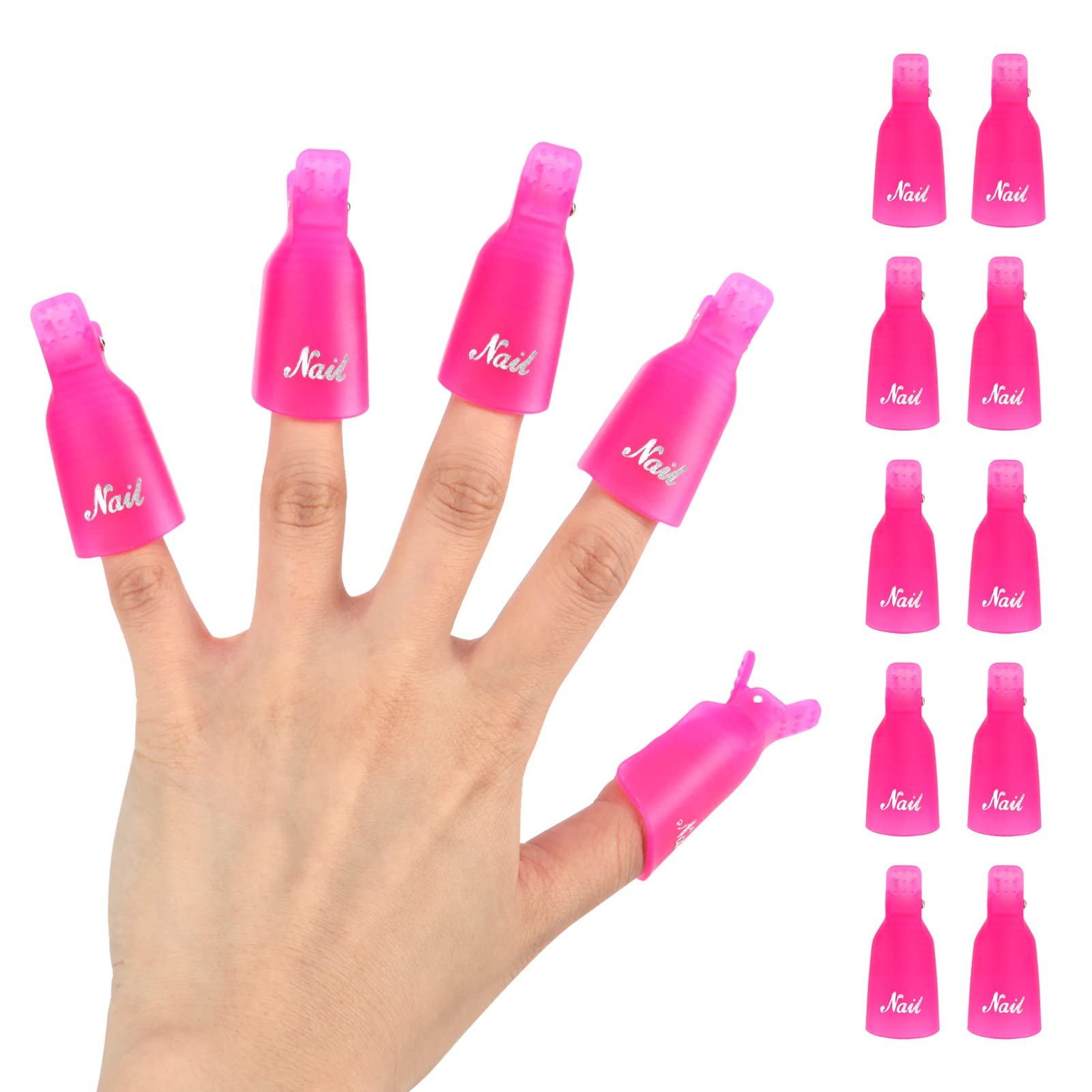 10Pcs Plastic Acrylic Nail Art Soak Off Cap Clip UV Gel Polish Remover Wrap Tool Gel Nail Polish Remover Clips for Fingernail Removal Soak Off Clips Wrap Cleaner Cap Clip (Pink)