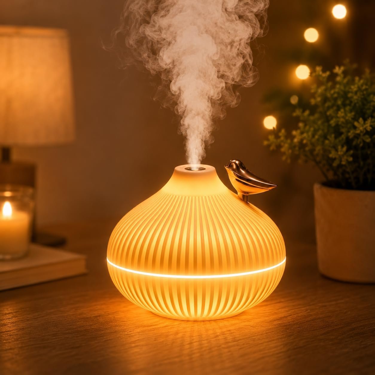 Ultrasonic Aroma Diffuser with Warm LED Light | 300ml Decorative Essential Oil Humidifier & Cool Mist Air Purifier for Bedroom, Home & Office