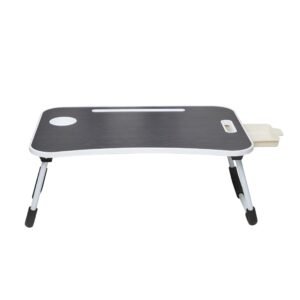 Amazon Basics Engineered Wood Foldable Laptop Table with Cup Holder, Tablet Groove and Mini Drawer (60L x 40W x 26H cm, Black)