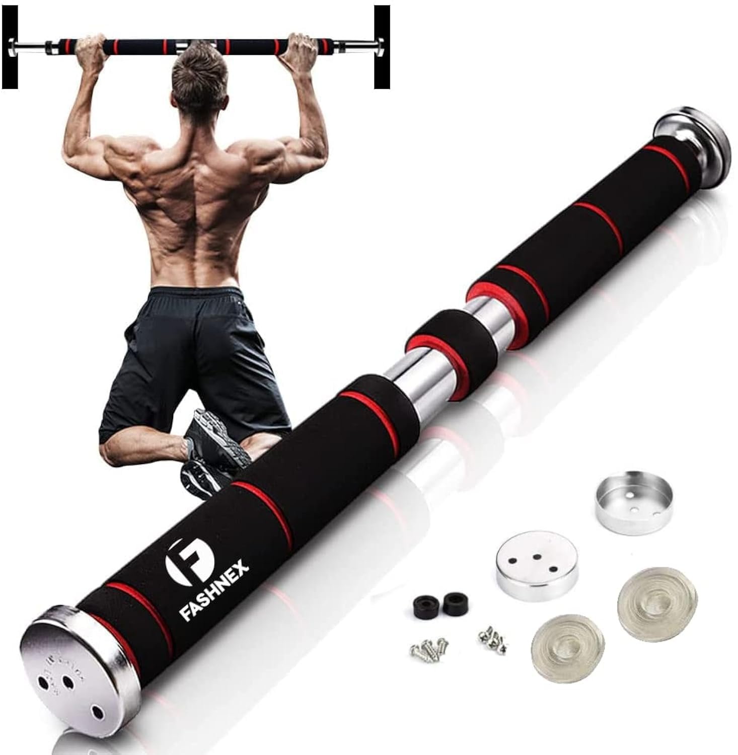 FASHNEX Pull Up Bar, Doorway Chin Up Bar For 65Cm-85Cm Door Way Size, Mounts With Screws For Pullups, Chinups At Home Exercises For Men And Women, 120Kg