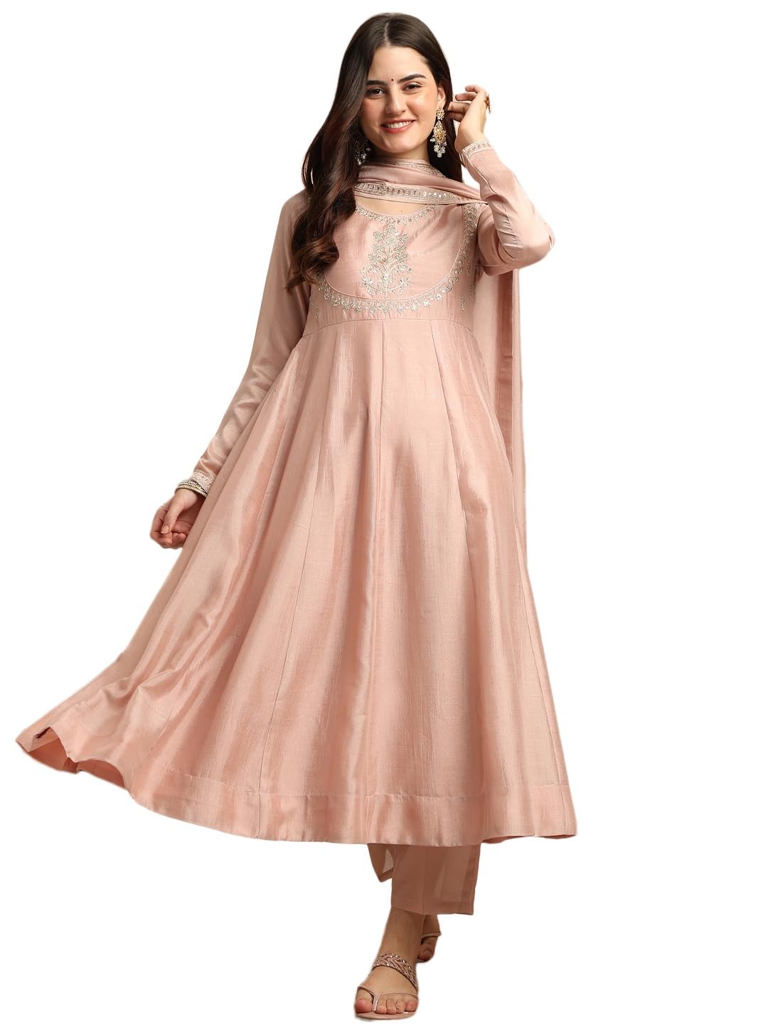 MOKOSH Women’s Silk Embroidery Anakrali Kurta Pant with Dupatta