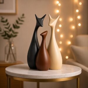 Xtore® Home Decor Lucky Deer Family Matte Finish Ceramic Figures – (Set of 3, Matte Brown)