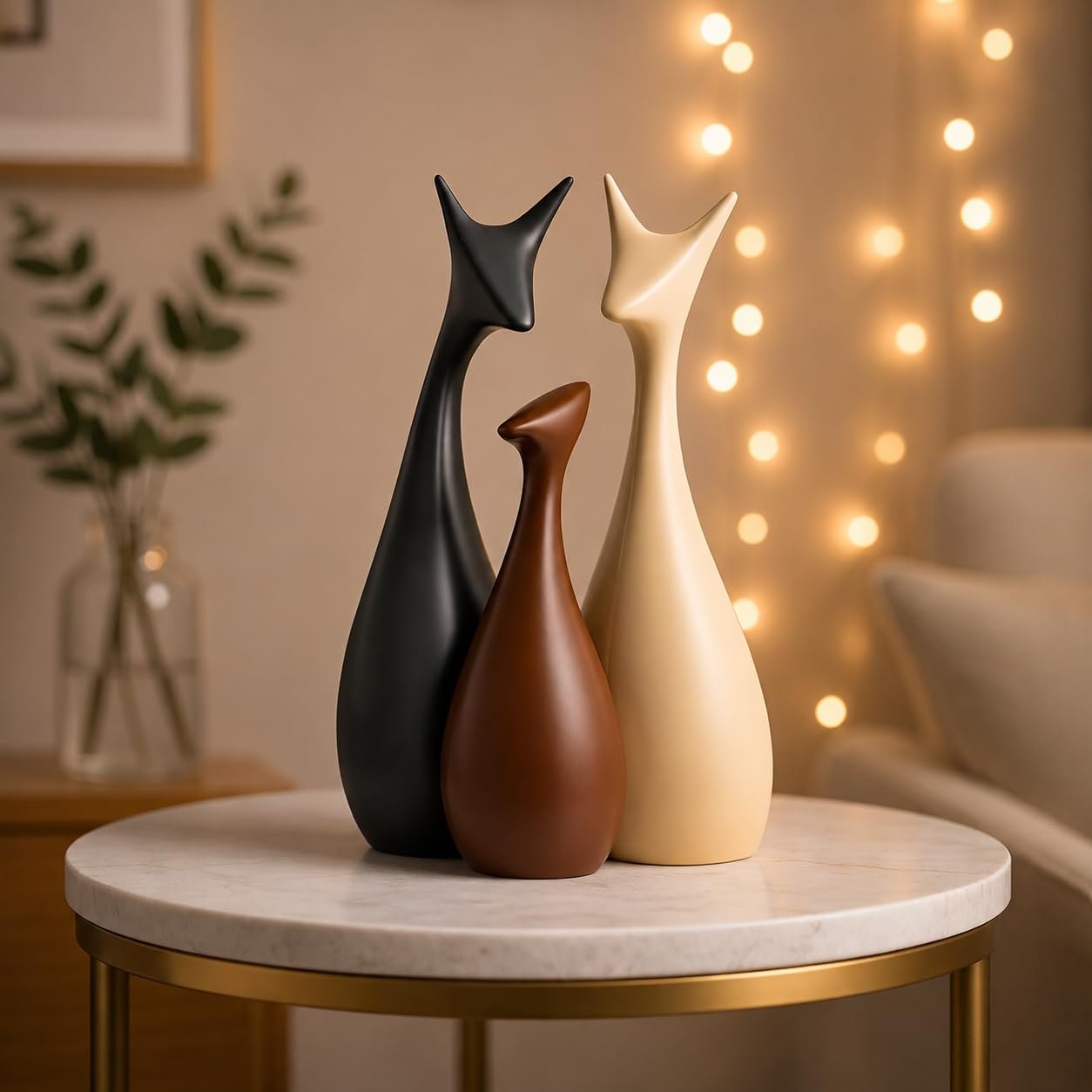 Xtore® Home Decor Lucky Deer Family Matte Finish Ceramic Figures – (Set of 3, Matte Brown)