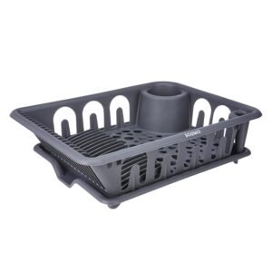 Amazon Brand – Solimo Plastic Kitchen Sink Rack with Drainage Tray | Large | Dish Rack Organiser | 48 x 35.5 x 13 Cm | Grey