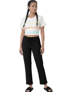 Enamor Mid Rise Regular Length Drawstring Closure Lounge Pants for Women – Slim Fit, Soft and Breathable Stretch Cotton – E014