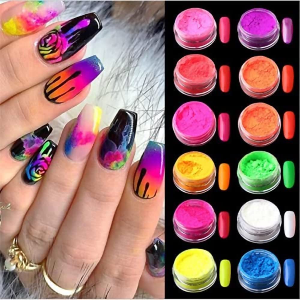 Neon Phosphor Pigment Powder Set Fluorescent Nail Glitter Eye Powder Manicure Decoration Nail Art Dust Pigment Paillettes (C)