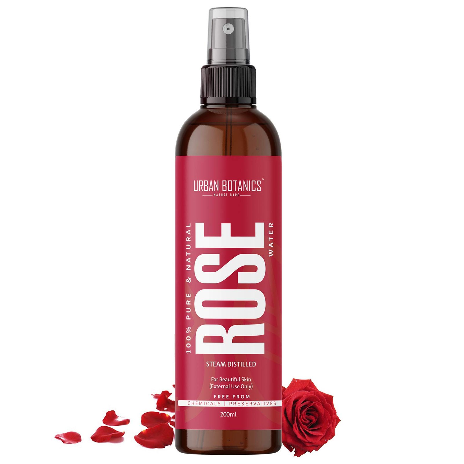UrbanBotanics® 100% Pure & Natural Rose Water Spray For Face, Skin & Hair- Steam Distilled – Toner – Gulab Jal – Free From Chemicals – 200 ml