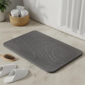Amazon Basics – Diatomite Stone Bath Mat | 60 L × 39 W × 0.9 H cm | Quick-Dry, Anti-Slip | Grey | Hard Surface for Bathroom, Kitchen, Entryway | Includes Sandpaper