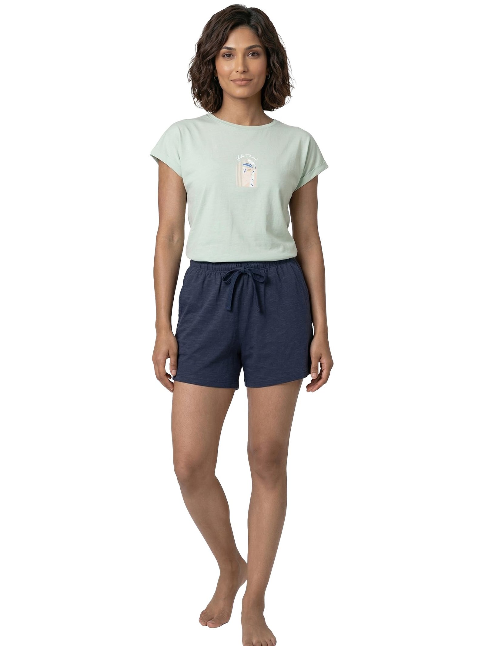 Enamor Drawstring Mid Thigh Length Mid Rise Basic Shorts – Relaxed Fit, Super Soft Cotton – E062