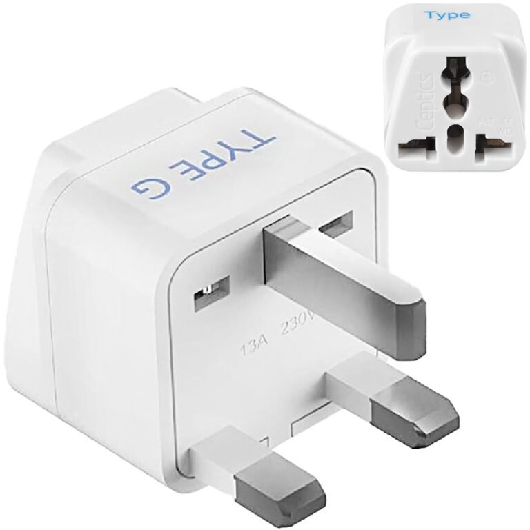 Ceptics India to UK, UAE, Hong Kong & More (Type G) Travel Adapter Plug – CE Certified – Rohs Compliant (GP-7) (Component), White